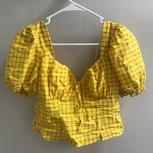 Forever 21 Yellow Plaid Smocked Top